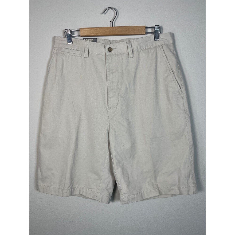 NWT St Johns Bay Mens Classic Short Stone Tan Flat Front Cotton Twill Chino 34